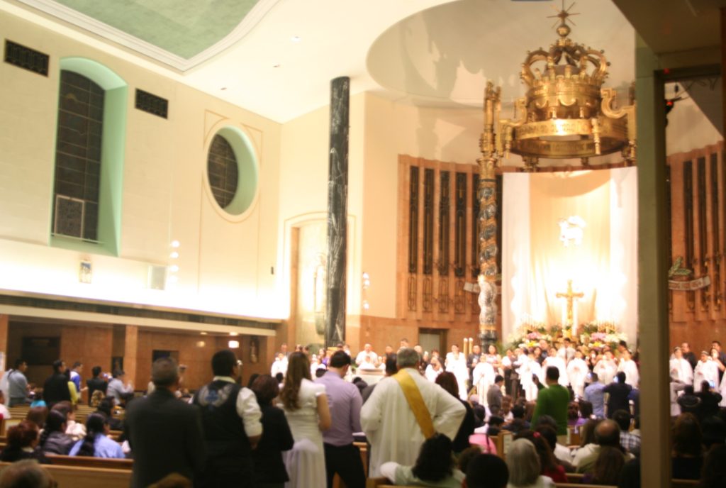 A wide view of the Easter Vigil at OLM